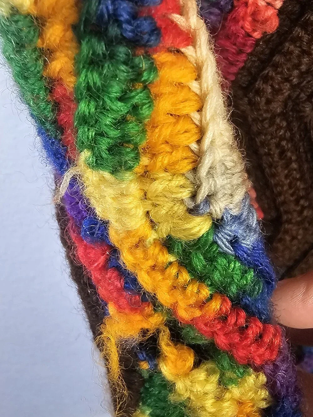 Handmade Crochet Rainbow Ripple Lap Blanket 32x66 Brown Afghan Throw